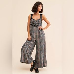 Free People Marley Plaid Jumpsuit NEW Navy / Marin